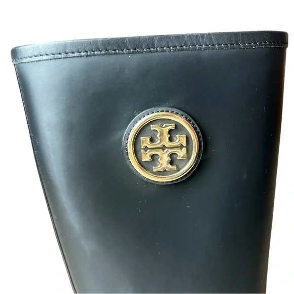 Tory Burch Black Tall Sarah Logo Rain Boots Gold Medallion Style 37568, Size 5 - Picture 7 of 11